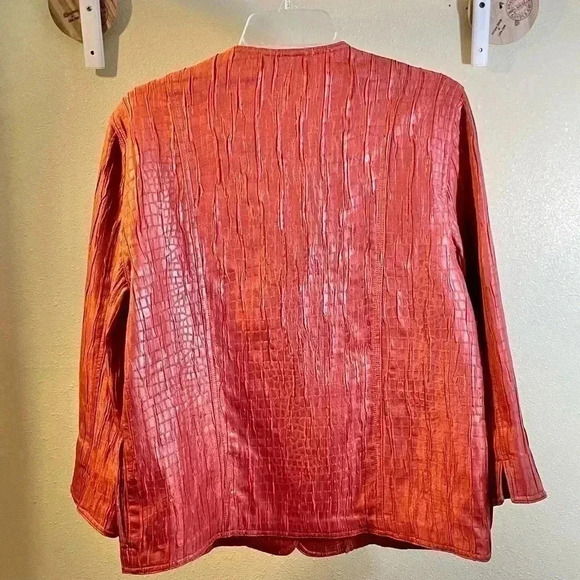 Alfred Dunner Sz 10 Lightweight Croc/Snake Embossed Blazer Jacket Burnt Orange - Picture 2 of 7